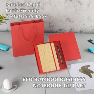 Custom 3 1 Green Business <b>Diary</b> Pen Gift Set Black Eco-Friendly <b>A5</b> Bamboo Wooden Recyclable Cover Multifunction Silk Screen - Product Image 2