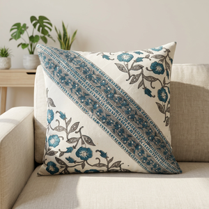 Hand Block Printed Red Eco-Friendly Floral Design Cotton Cambric Knitted Customizable Zipper Closure Home Decor <b>Cushion</b> <b>Cover</b> - Product Image 3