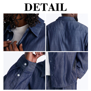 KingSen Wholesale Men's Lightweight Washed Indigo Lyocell Chambray Shirt Loose Fit Button <b>Down</b> Custom Logo Casual Streetwear - Product Image 6