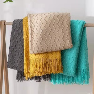Wavy Textured Nordic <strong>Knitted</strong> <strong>Throw</strong> Blanket, Lightweight Summer Decorative Couch <strong>Throw</strong> with Tassels Bohemian Style - Product Image 1