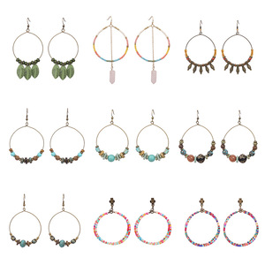 Boucles d'oreilles à clipser colorées en bois perlé, style bohème, pour femme, bijoux de mode, plaqué bronze antique - Product Image 5