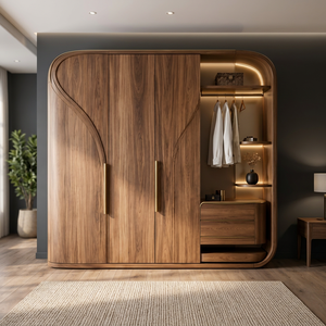 Armoire moderne en bois massif de style japonais avec coiffeuse intégrée, meuble de rangement personnalisable pour chambre à coucher - Product Image 3