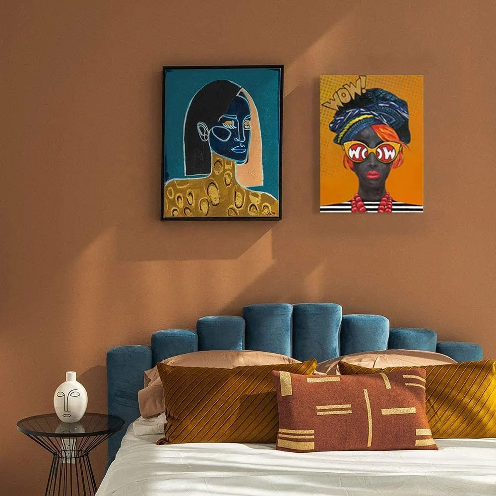 Artree-lienzo con impresión personalizada para pared, arte de pared, decoración para dormitorio de Hotel, pinturas acrílicas negras para mujeres africanas