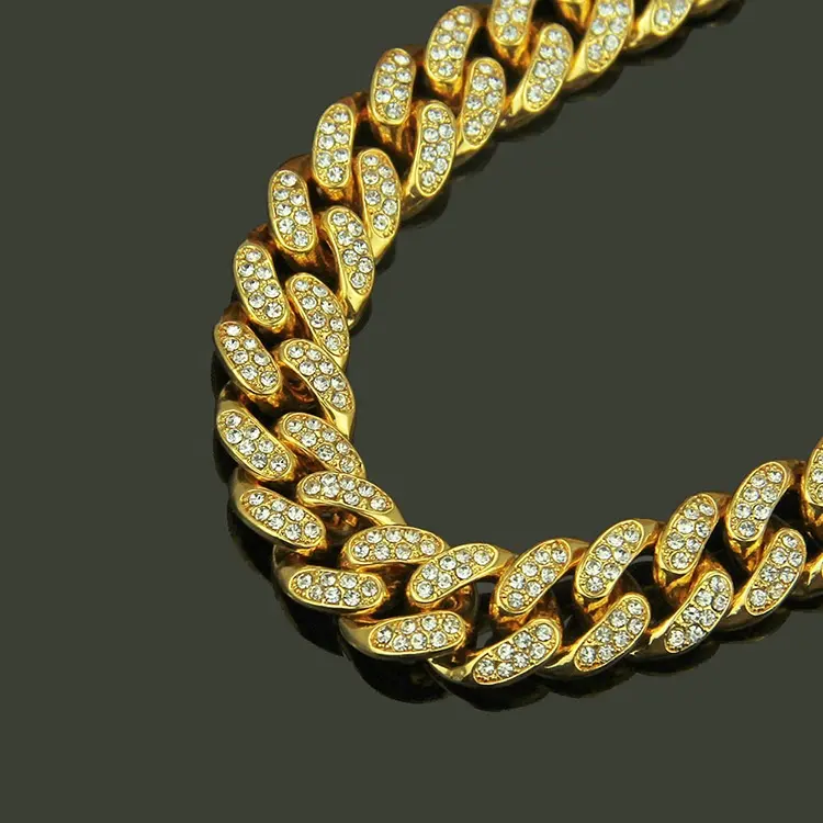 Buz Out doğal taş kolye kadın zincir, tıknaz 18Kgp altın zincir kolye