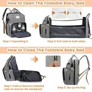 Ransel perjalanan lipat tahan air, dengan tempat tidur bayi baru lahir, tas ibu ibu, tas popok, tas bayi dengan stasiun Penggantian - Product Image 5