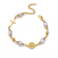 Bracelets religieux en acier inoxydable 316L plaqué or 14k 18k avec breloques, chapelet, bracelet Vierge Marie pour femmes et hommes