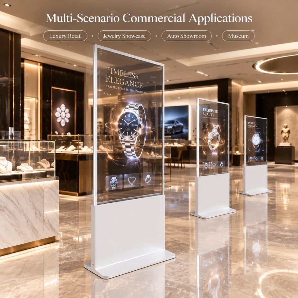 Shop Grid Display Custom Transparent OLED Touch Screen Vertical Information Kiosk Digital ...