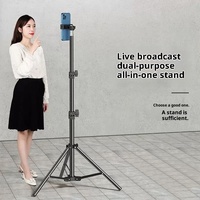 Support de téléphone portable pliable support 2.1m trépied extensible avec anneau lumineux pour appareil photo Smartphone