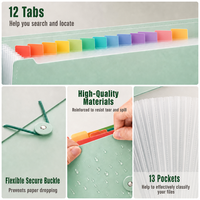 Porte-documents accordéon extensible A4 personnalisé en PP, 5, 8 ou 13 pochettes, avec bande élastique et double fermeture à pression, onglets d'indexation colorés, portable, pour bureau, OEM