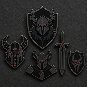 Pin de solapa de metal personalizado al por mayor, estilo gótico nórdico, con diseño de Caballero Demonio Oscuro, insignia de personaje de juego de fantasía de guerrero maligno - Product Image 1