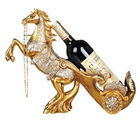 Porte-bouteilles en résine SE7 en forme de cheval doré, fait main et peint à la main, décoration animale pour la maison