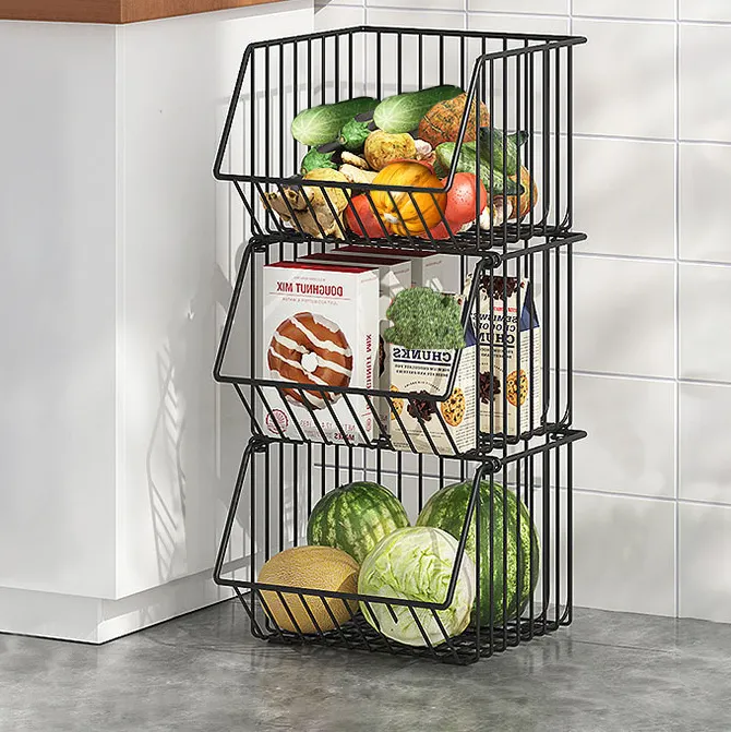 3 Lagen Metalen Draadmand Plank Multifunctioneel Stapelbaar Fruitmand Organizer Groente Opbergrek