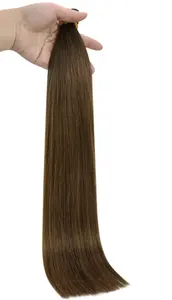 Extensão de cabelo de trama genial invisível para mulheres, cabelo russo 12A 100% humano real, cabelo virgem remy fino