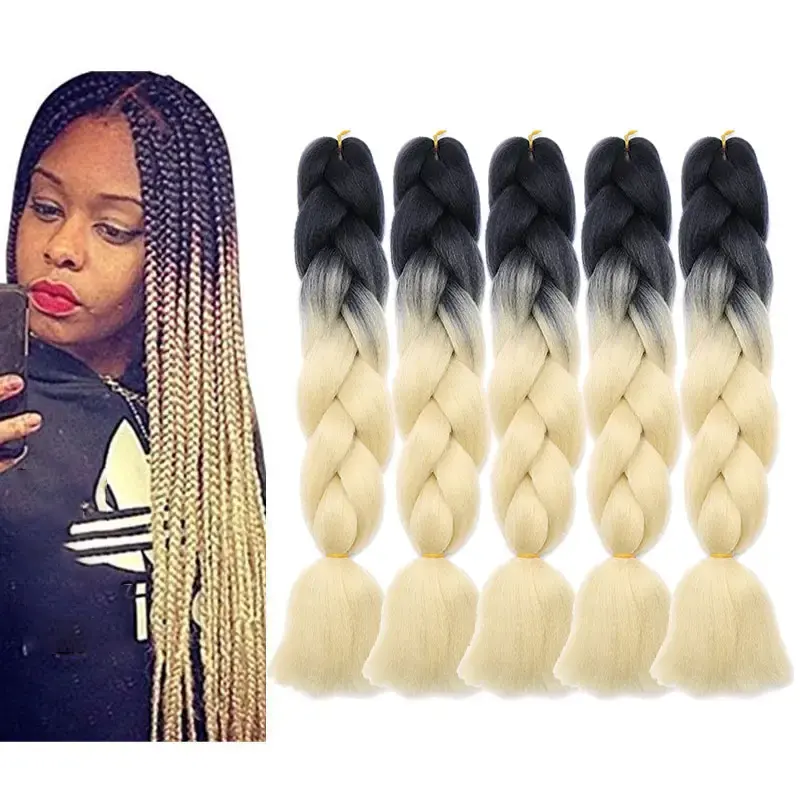 3pcspack 24 pulgadas ombre JUMO cabello trenzado doble dibujado cabello humano Crochet trenzado extensión de cabello para negros africanos