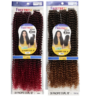 Vente en gros de mèches à tresser bouclées Pacific 3X de 18 pouces, 60 racines, 150g, Ondes d'eau dégradées, Boucles pré-torsadées, Tresses au crochet pour femmes noires