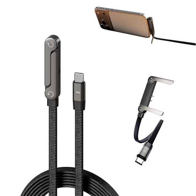 2-in-1 Invisible Stand Charging Cable, Multi Charger Cord with Type C Multi-Angle Adjustable Stand 240W Fast Charging Cable 5 FT