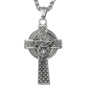 Collier pendentif en acier inoxydable 316L avec croix celtique et couronne d'épines de Jésus, motif tressé, pour homme, style vintage, biker, audacieux, rétro - Product Image 1
