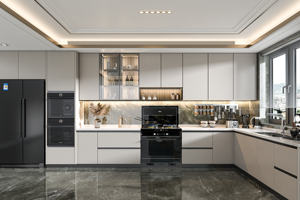 Ensemble d'armoires de cuisine sans couture SANTOPOVA, comptoir en quartz sur mesure, portes sans poignée, panneau en mélamine, évier inclus - Product Image 2