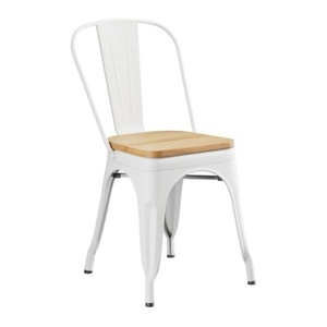 Sedia da pranzo per interni ed esterni, bianco perla, con struttura in metallo e seduta in legno, impilabile, per fattoria, caffè, ristorante, bistrot, patio - Product Image 5