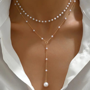 สร้อยคอจี้ห้อยไข่มุกชุบทองสำหรับผู้หญิงของขวัญวันครบรอบวันเกิด - Product Image 2