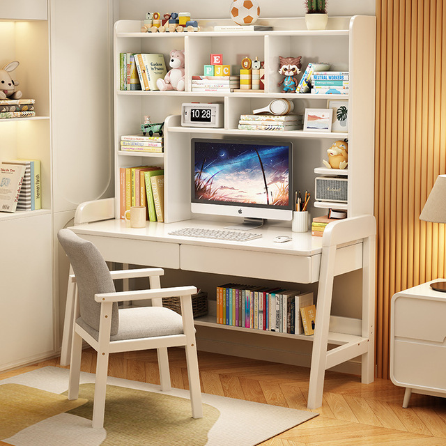 Minimally Designed Wood Desk Bookshelf Eco-Friendly Modular Integrated Computer Desk for Student Study