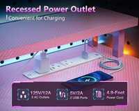 Escritorio Gamer Rosa con Puertos de Carga USB y Luz LED, Escritorio de Computadora Reversible Moderno con Cajones de Tela