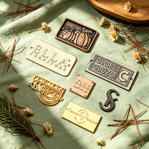 Custom Design Metal Emblem Tags Private Brand <b>Sewing</b> Labels Embossed Logo Plates Laser Cut Self-Adhesive Eco-Friendly Leather - Product Image 2