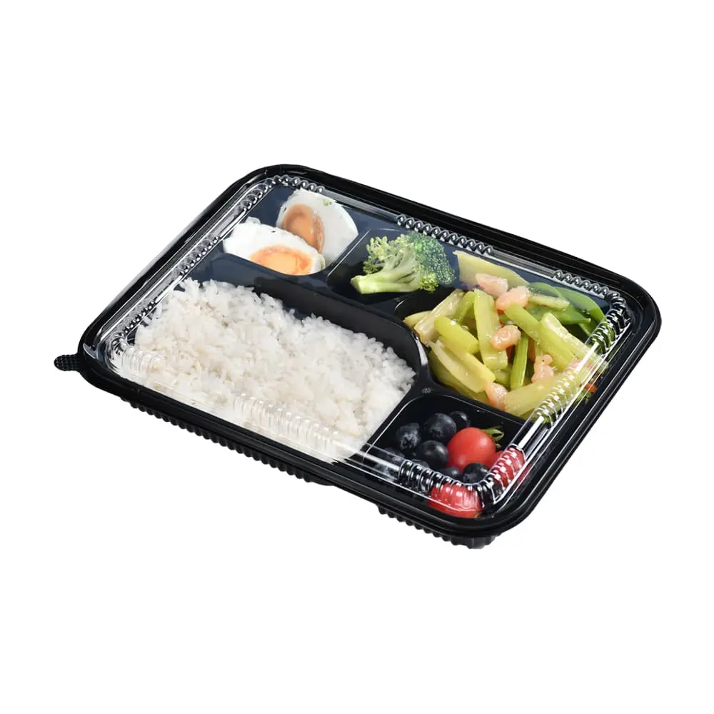 Embalaje de alimentos de plástico desechable de estilo japonés, caja Bento de 5 compartimentos para niños para llevar
