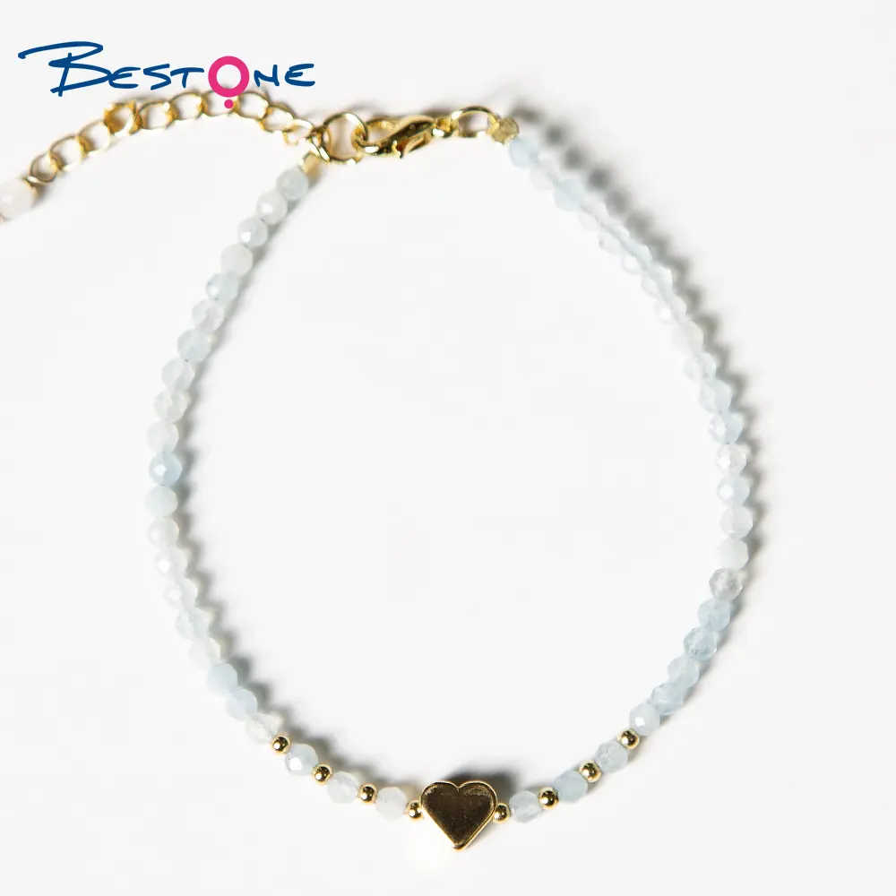 Braccialetto di perline di pietre preziose naturali di pietra preziosa braccialetto di cuore regolabile di cristallo curativo braccialetto di perline rotonde sfaccettate da 3mm per le donne