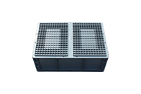 Caisse de rangement rigide en plastique Euro Standard avec couvercle attaché, grise/bleue, empilable, personnalisable pour le déménagement