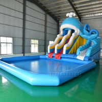 Tobogán Acuático Inflable Comercial con Piscina de Chapoteo, Tobogán Inflable para Parque Acuático para Niños, Alquiler para Eventos al Aire Libre