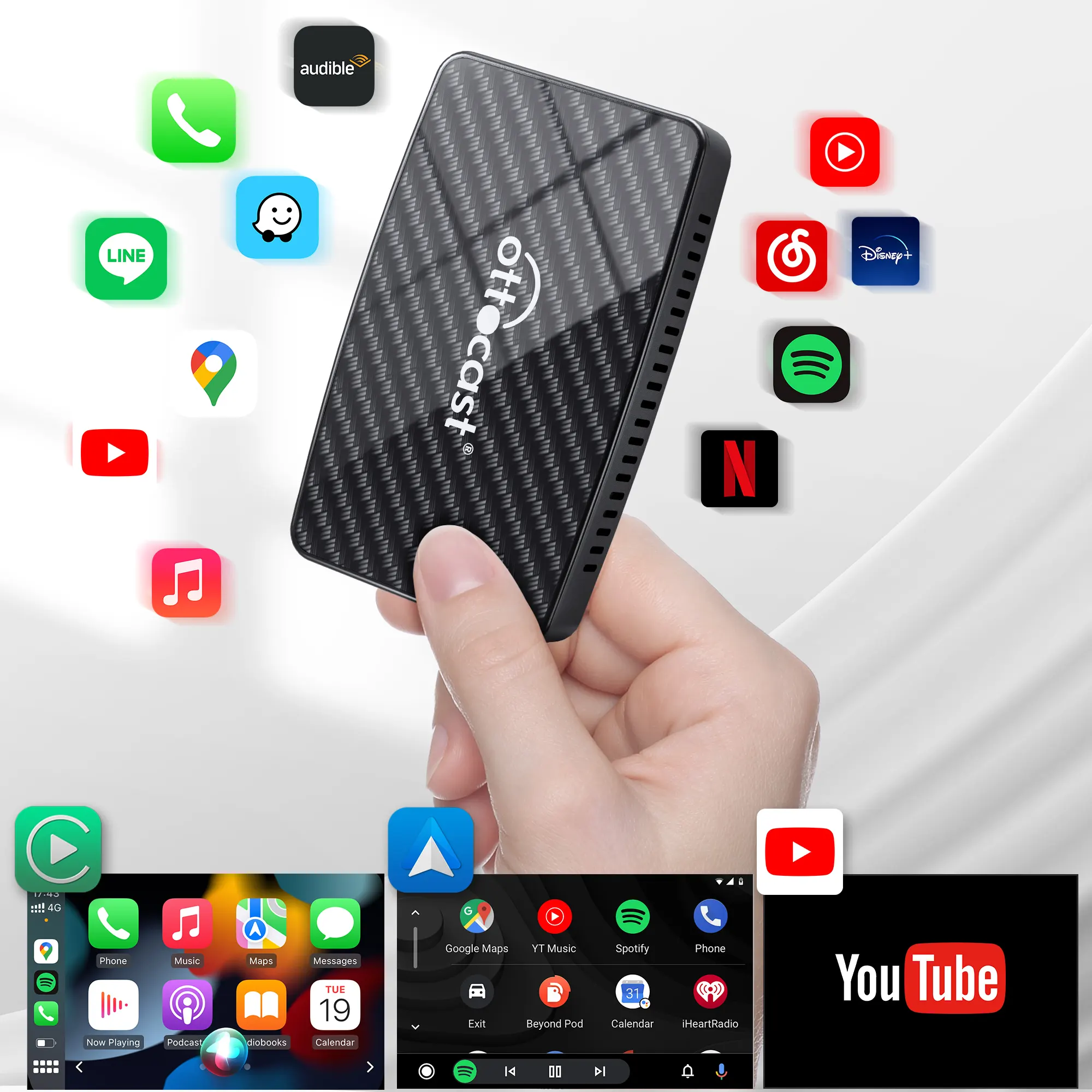 Ottocast Play2Video USB Magic Smart Box Carplay, Dongle Quad Core kotak Ai Youtube Netflix tanpa kabel Android auto Carplay