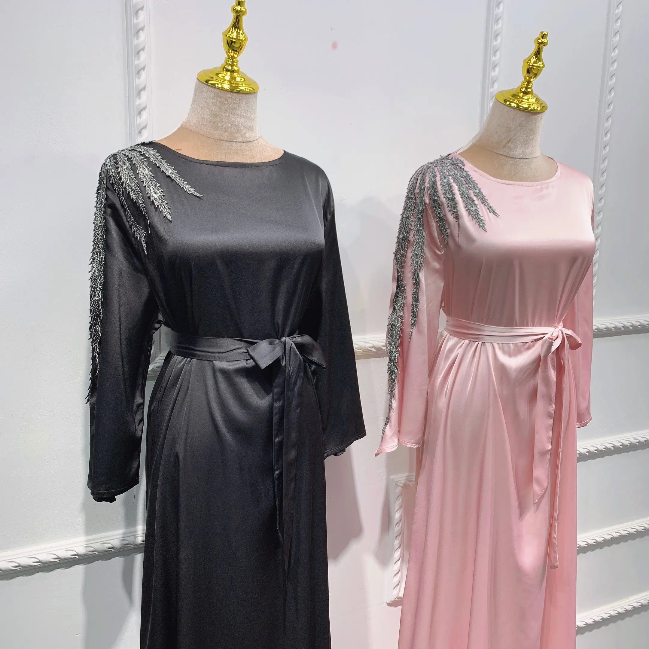 Đầm Kiểu Mới Phổ Biến Đầm Dài Tay Màu Trơn Abaya, Hở Phía Trước Kiểu Hồi Giáo, Trung Đông Ả Rập