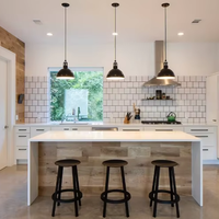 Armoires de cuisine modulaires en placage de noyer de luxe CBMmart avec 5 tiroirs, évier en quartz, îlot, table à manger