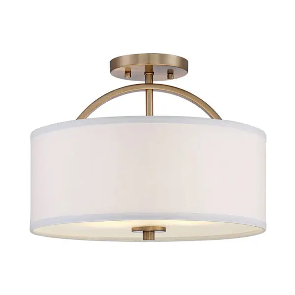Possini Euro Design Modern Ceiling Light Semi Flush Mount Fixture Warm Brass 15" Wide White Linen Drum for Bedroom Kitchen Hallw