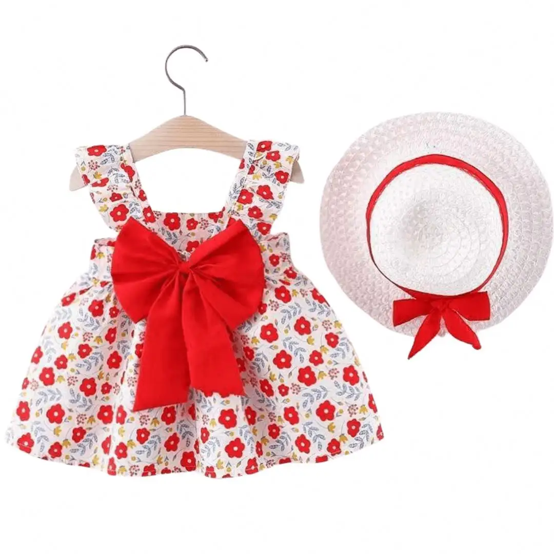 Großhandel 2023 Sommer kleine Mädchen modische Kleidung süße Baumwolle Geburtstag für Kinder mit Hut Blume Babymädchen Kleider