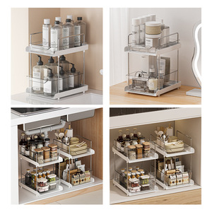 Organisateurs de salle de bain à usage multiple à 2 niveaux Organisateurs de rangement empilable pour garde-manger de <span class=keywords><strong>cuisine</strong></span> Organisateur d'armoire extractible - Product Image 5