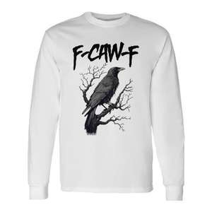 F-Caw-F Raven T-shirt à manches longues avec motif d'oiseau d'Halloween, noir et blanc, unisexe, taille adulte - Product Image 1