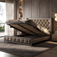 Lit Double de Luxe Industriel Moderne en Cuir Véritable avec Cadre Métallique, Lit Capitonnée King Size, Meuble de Chambre Designer