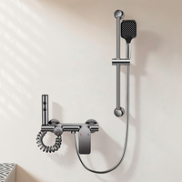 Ensemble de douche anti-brûlure gris anthracite 3 fonctions avec pommeau pluie, douchette à main, bec de baignoire et mitigeur chaud/froid mural - Vente en gros usine