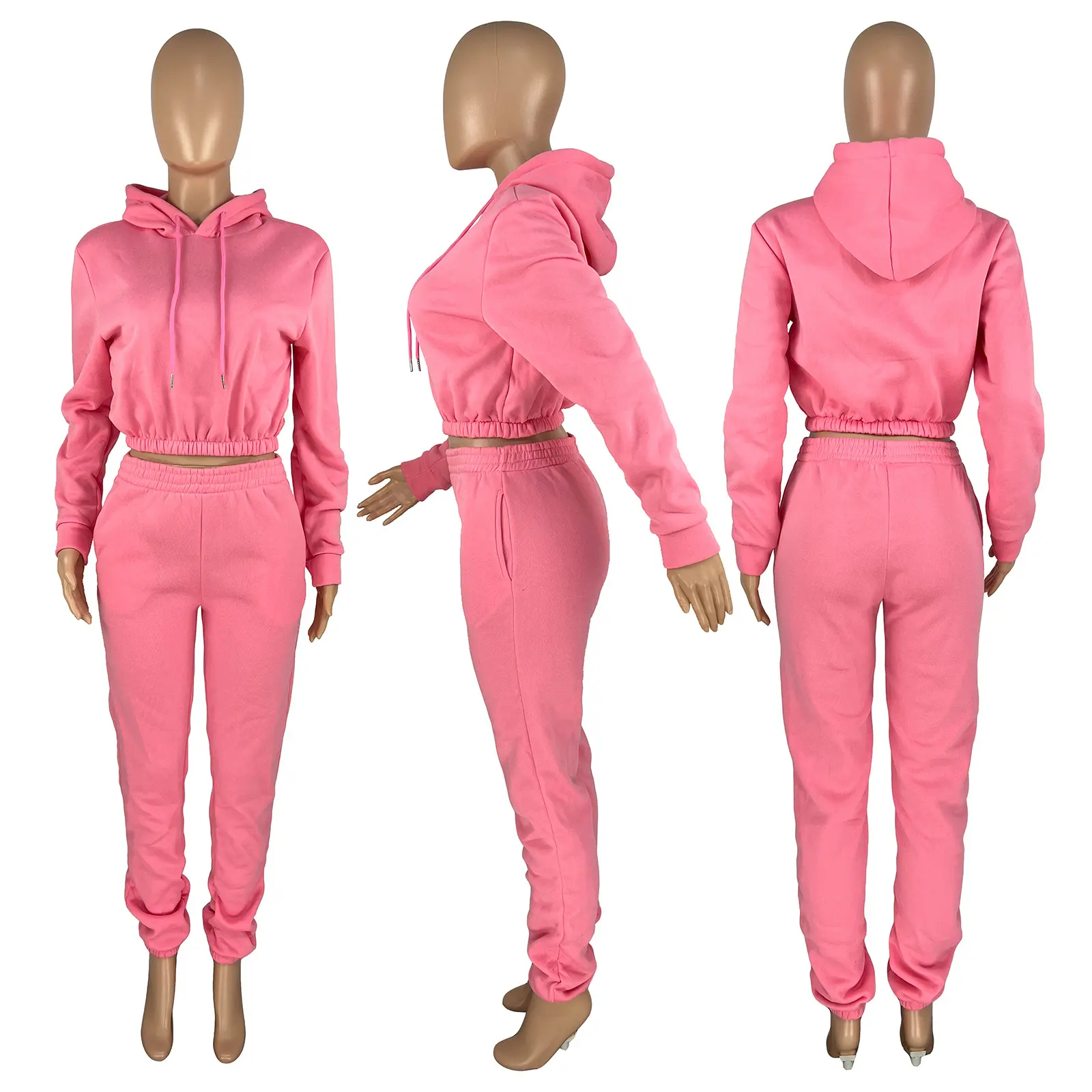 Custom Logo Stacked Joggers Sweatpants And Hoodie Set Sweatsuit Set Tracksuit For Women 2 Piece Set Women Spring