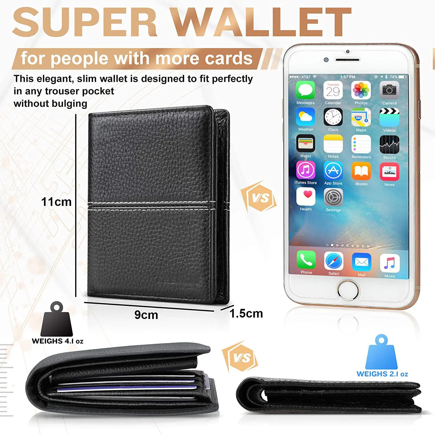 Dropshipping Men's Leather Wallet RFID Buckle Card Holder Large Capacity Zipper Coin Purse for Men Credit Card Leather Wallet