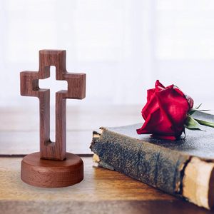 Decorazione Crocifisso in Legno, Croce Cava con Supporto Rimovibile, Oggetto Artigianale Religioso per Arredamento Casa e Scrivania - Product Image 6