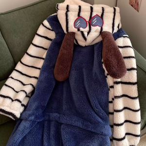 Ensembles de vêtements de nuit doux cireux grande oreille chien <span class=keywords><strong>Snoopy</strong></span> corail polaire à capuche pyjamas femmes hiver petite amie maison vêtements - Product Image 4