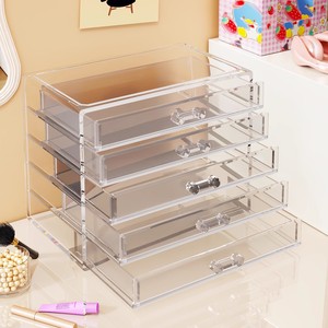 Acrylic Cosmetic Storage Box 5 <b>Drawer</b> Transparent <b>Stackable</b> Organizer For Makeup Desk <b>Drawer</b> Divider - Product Image 1