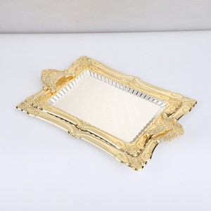 Đôi màu khắc kim loại trái cây khay tròn bên hình chữ nhật phục vụ khay với thiết kế sắt thanh lịch - Product Image 2