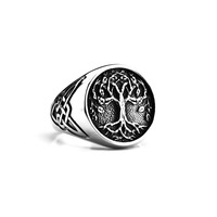 Anillo Unisex de Acero Inoxidable Estilo Vikingo Retro Europeo y Americano con Árbol de la Vida Brillante
