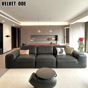 Nouveauté : Ensemble de canapés en cuir moderne et simple, style Avenue Tofu Block, modulaire et confortable pour le salon de villa - Product Image 2