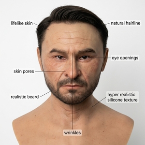 Masque de déguisement facial en silicone pour homme, pour Halloween, soirées masquées et productions cinématographiques, look de célébrité avec caractéristiques effrayantes - Product Image 3