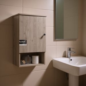 Armoire de salle de bain à une porte Arya, gris clair, murale, en bois, design minimaliste - Product Image 2